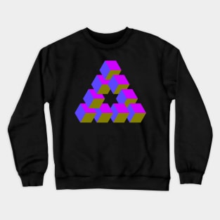 Cubes Optical Illusion in Blue, Purple and Gold Crewneck Sweatshirt